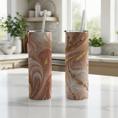 Elegant Marble Swirl Design Tumbler with Straw