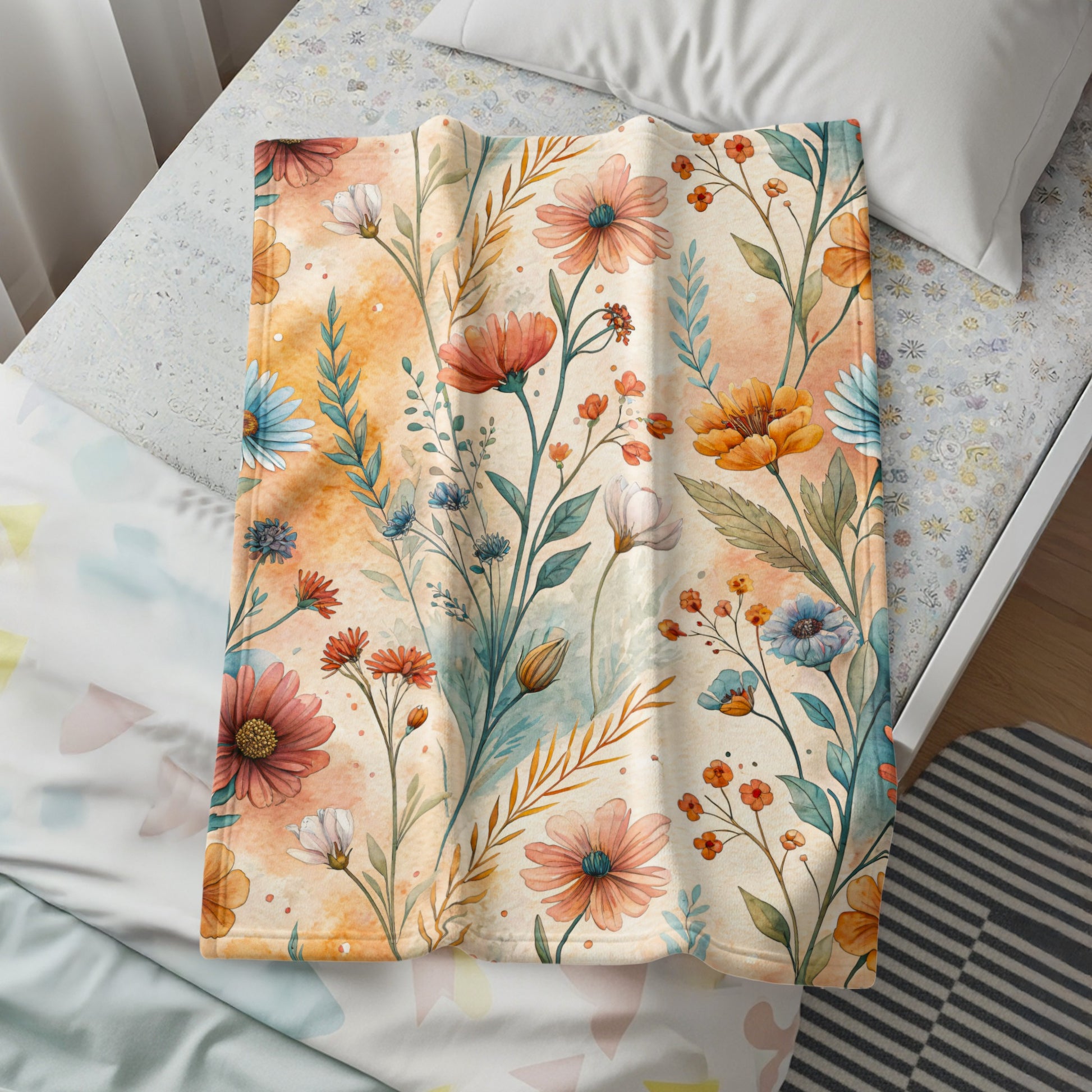 Watercolor Floral Pattern with Flowers and Leaves Design - Walk Greener