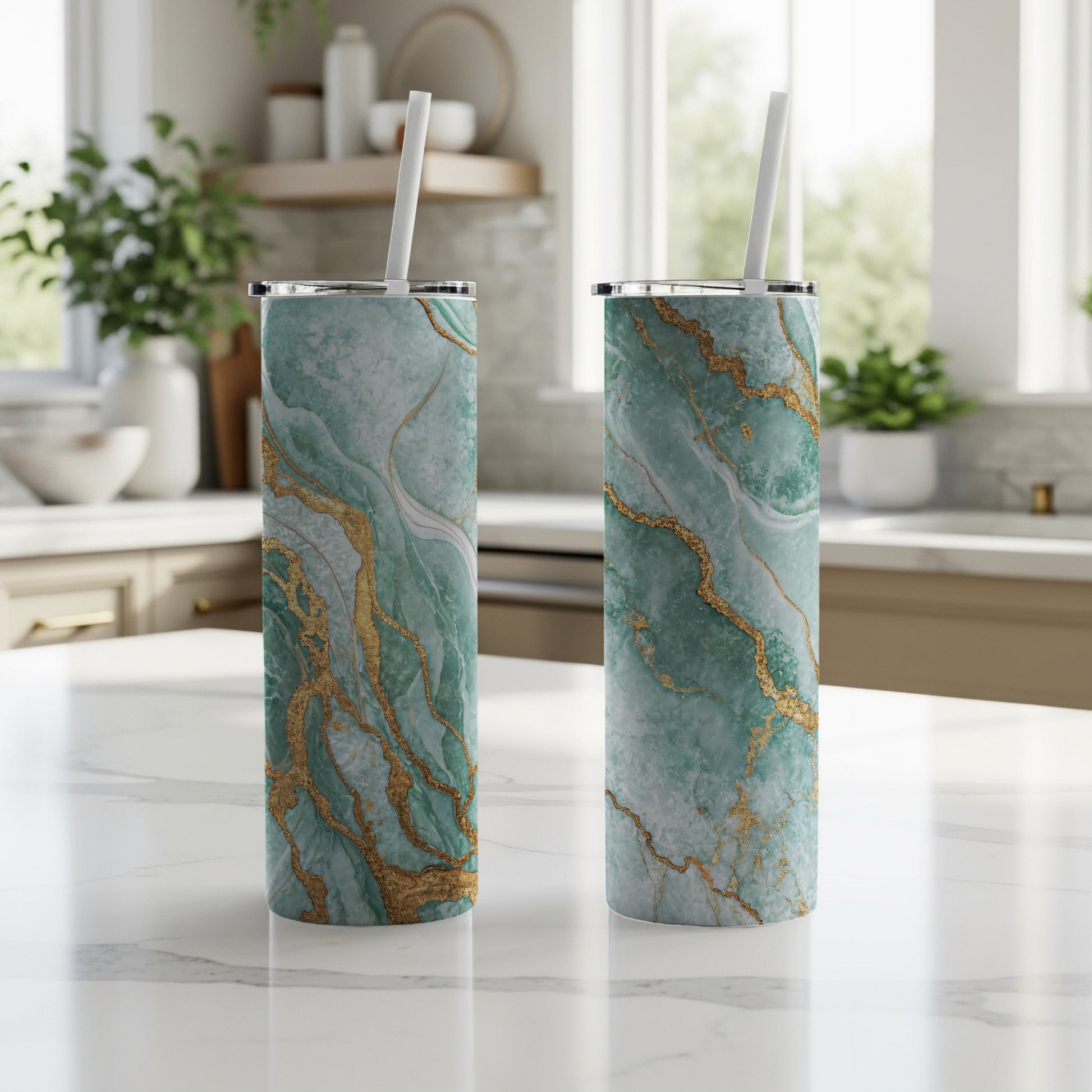 Elegant Marble Design Insulated Tumbler for Beverages