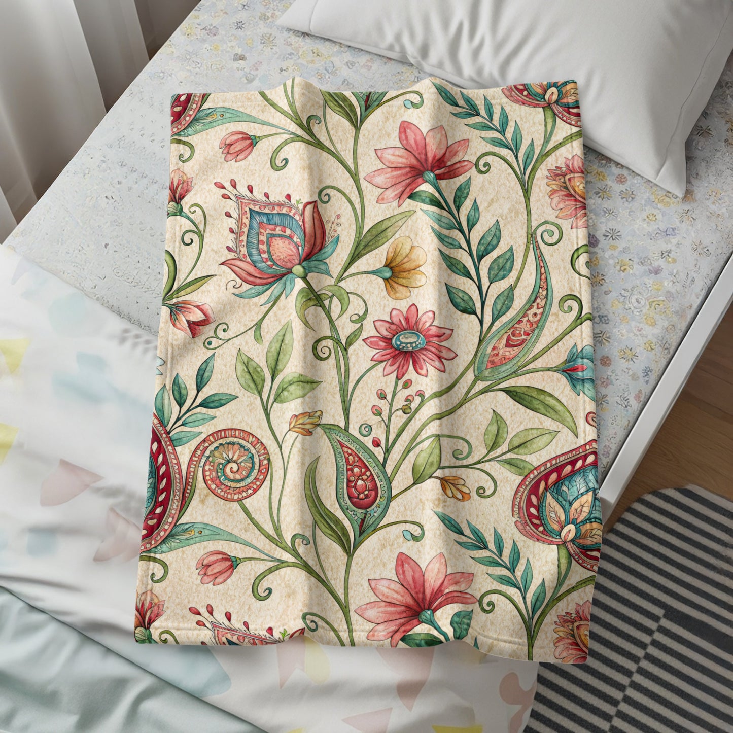 Ornate Floral Design Detailed Watercolor Velveteen Plush Blankets - Walk Greener