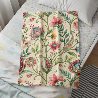 Ornate Floral Design Detailed Watercolor Velveteen Plush Blankets - Walk Greener