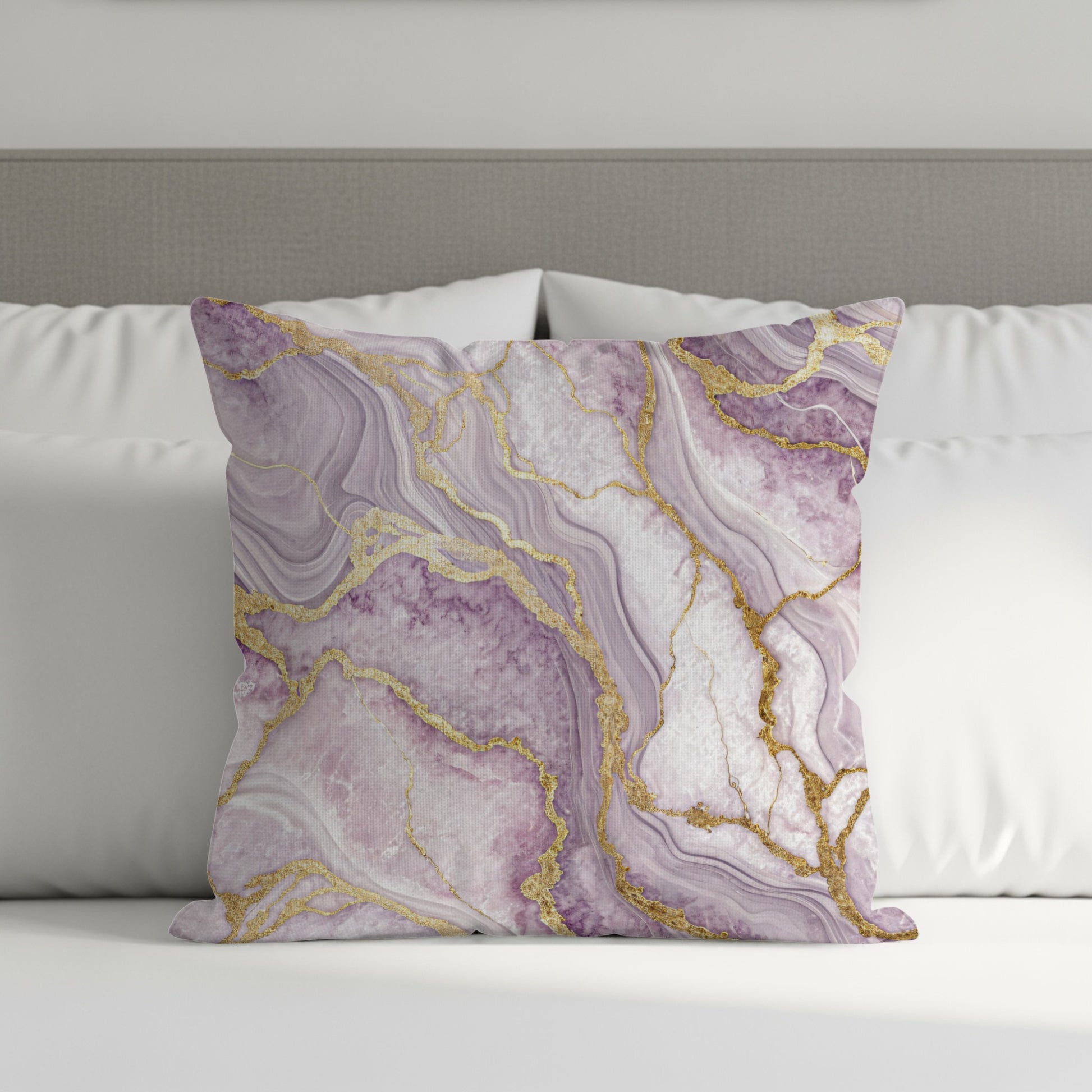 Luxurious Purple and Gold Marble Throw Pillow