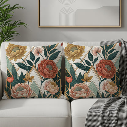 Geometric Floral Art Nouveau Style Patterned Throw Pillows - Walk Greener