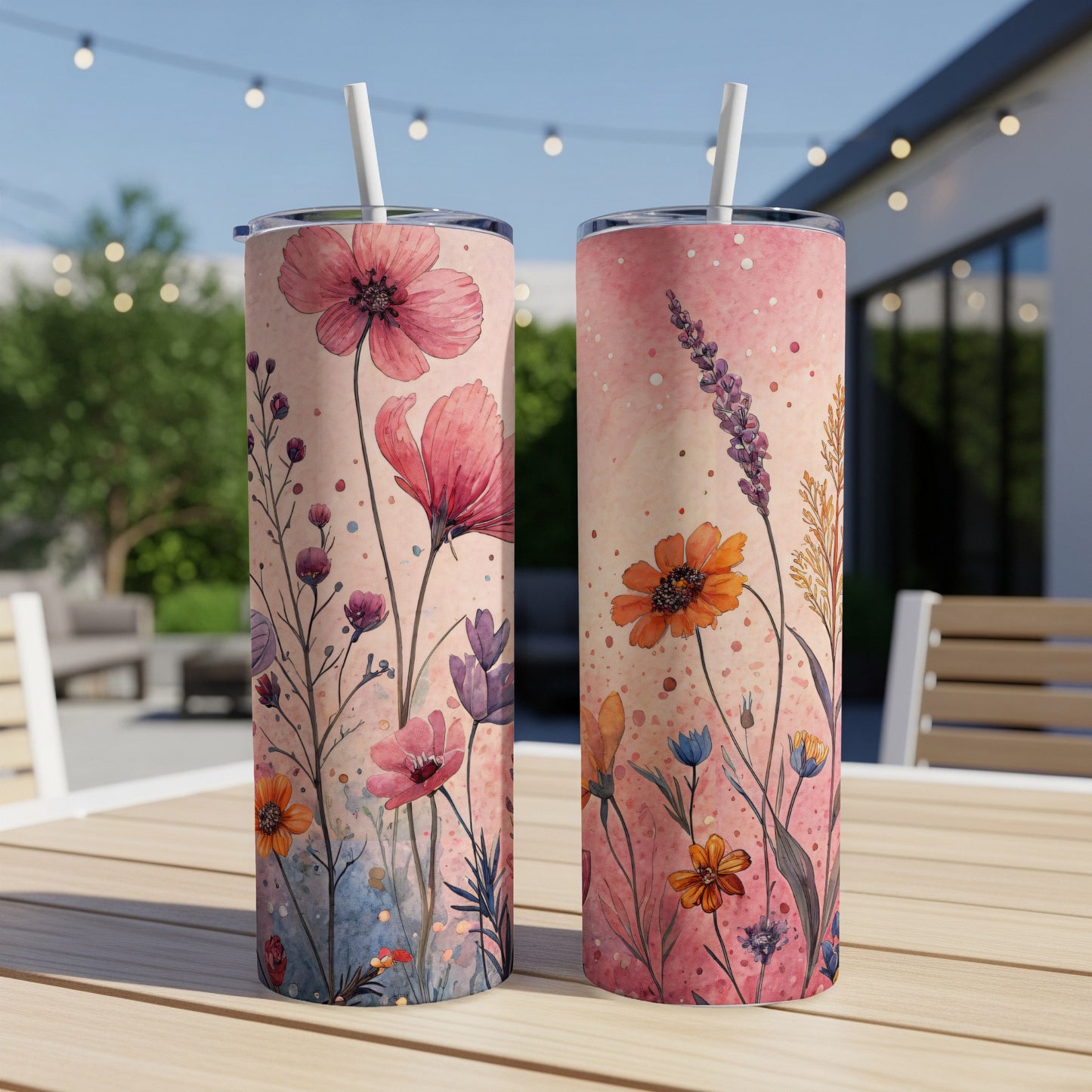 Watercolor Floral Design Bright and Cheerful 20 oz Skinny - Walk Greener