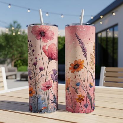 Watercolor Floral Design Bright and Cheerful 20 oz Skinny - Walk Greener