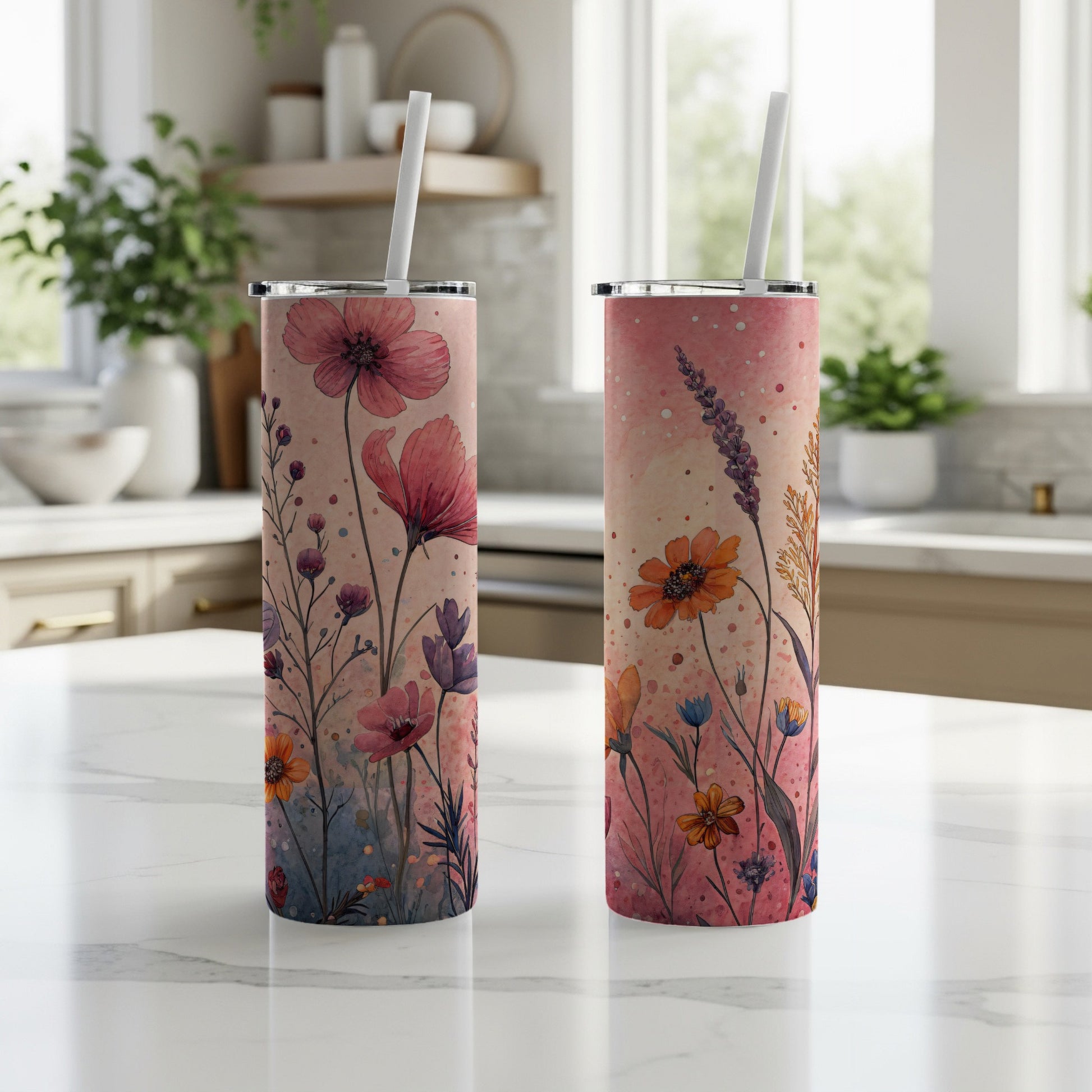 Watercolor Floral Design Bright and Cheerful 20 oz Skinny - Walk Greener