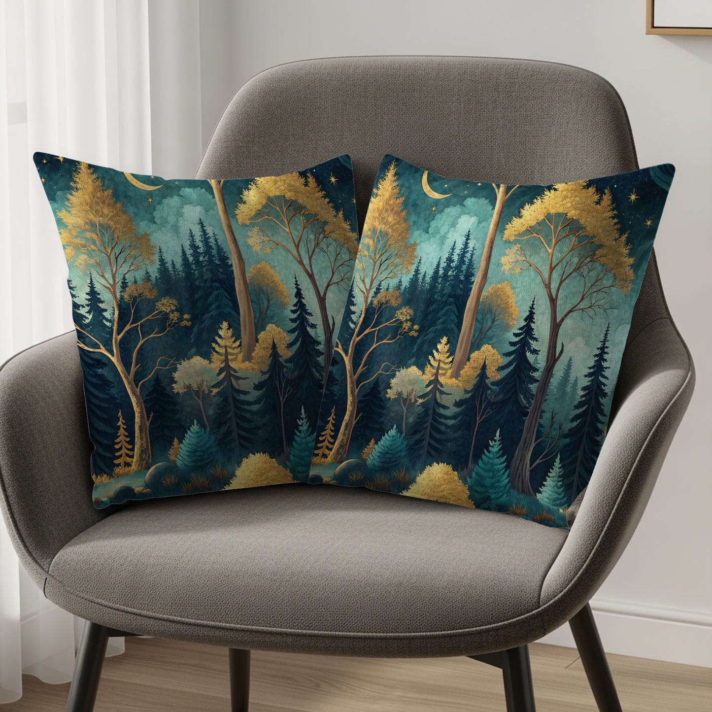 Enchanting Forest Scene Square Pillow Covers Set