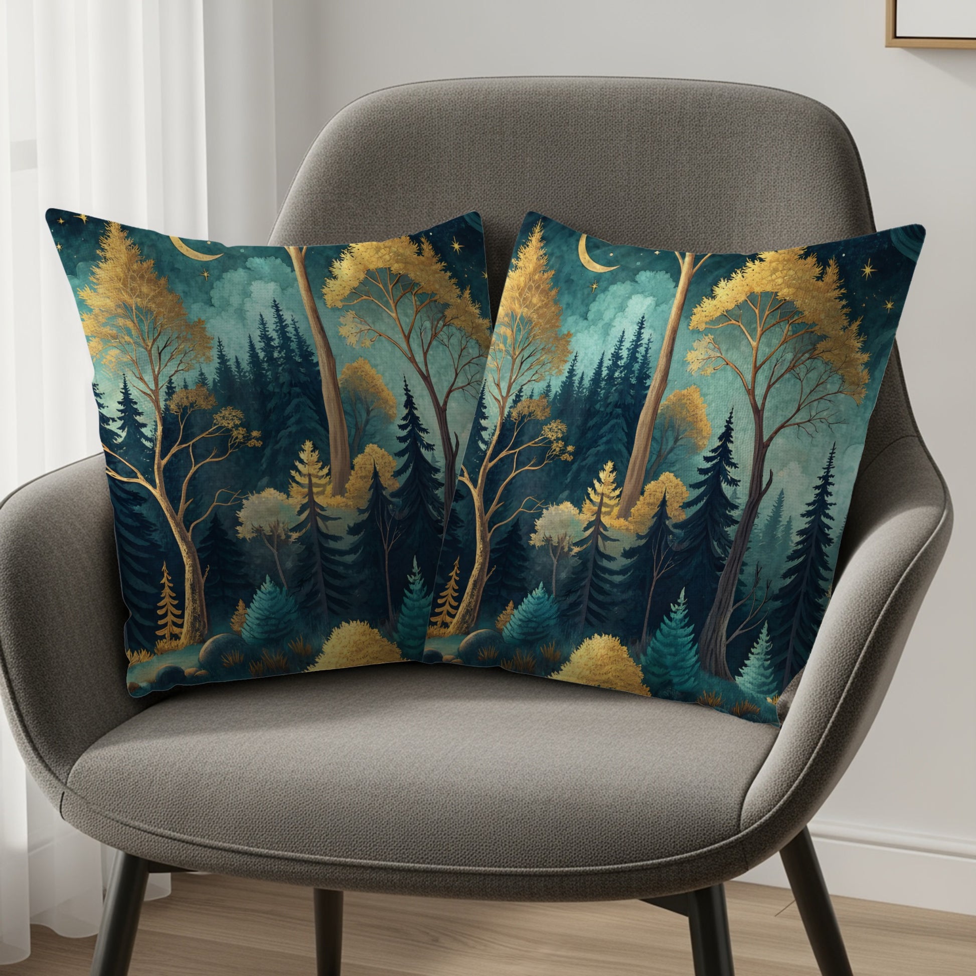 Enchanting Forest Scene Square Pillow Covers Set