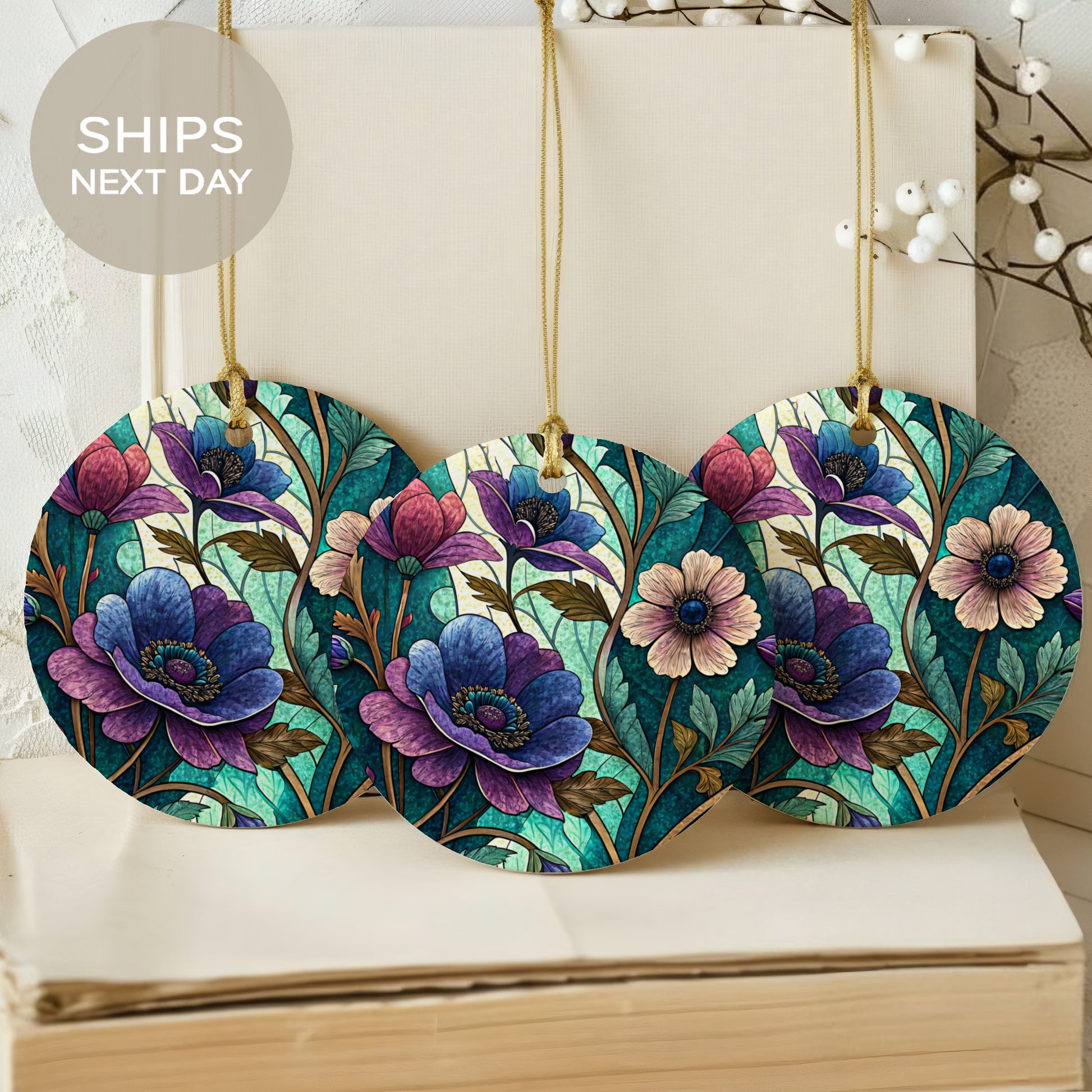 Vibrant Floral Ornaments Set Decorative Hanging Pieces