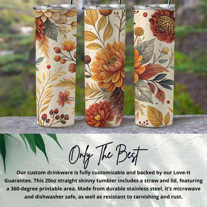 Autumn Floral Skinny Tumbler with Straw Lid Drinkware