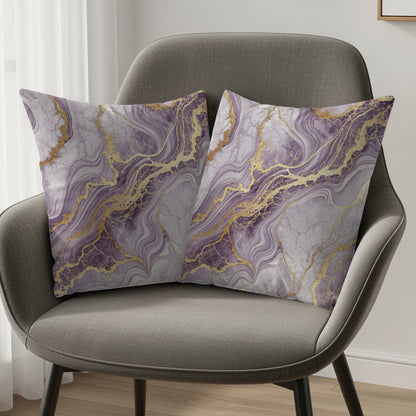 Elegant Marble Effect Purple and Gold Decorative Pillow Set