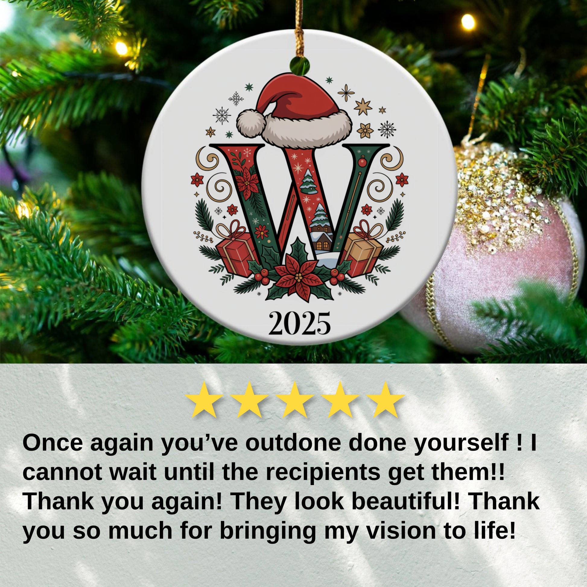 Custom W Initial Christmas Ornament Holiday product