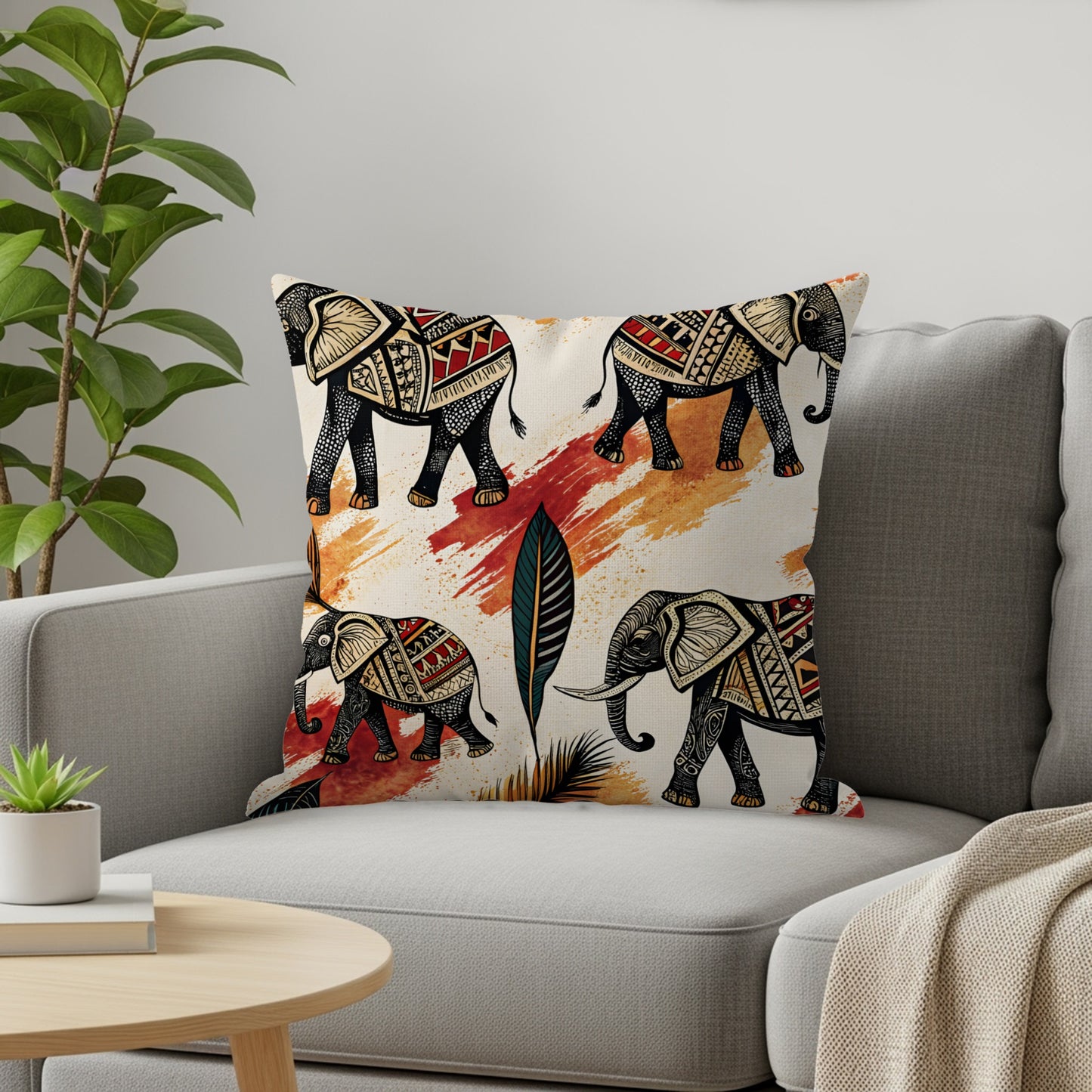 Vibrant Elephant Pattern Decorative Pillow for Living Rooms