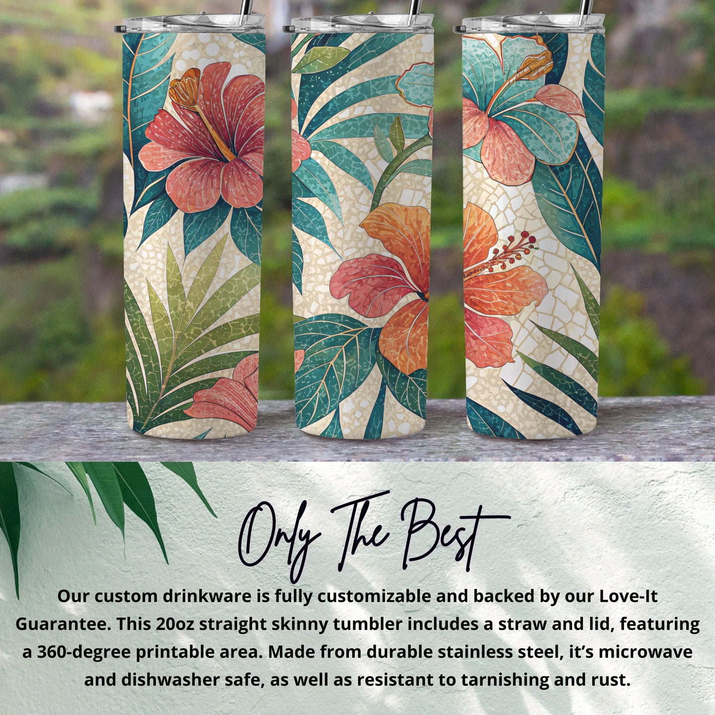 Tropical Hibiscus Flowers Artistic Pattern 20 oz Skinny Tumbler - Walk Greener