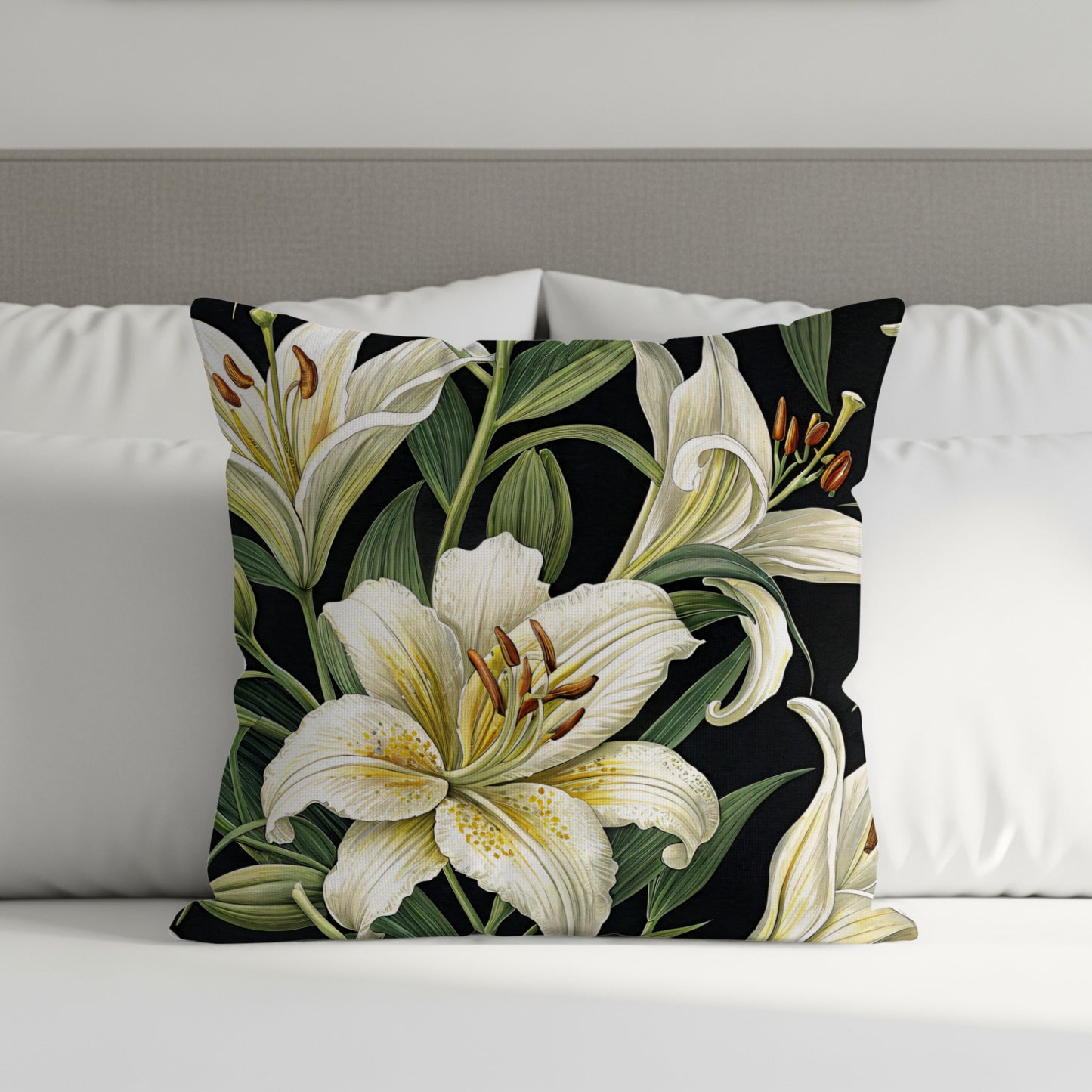 Elegant Floral Printed Cushion Cover with Lilies Design