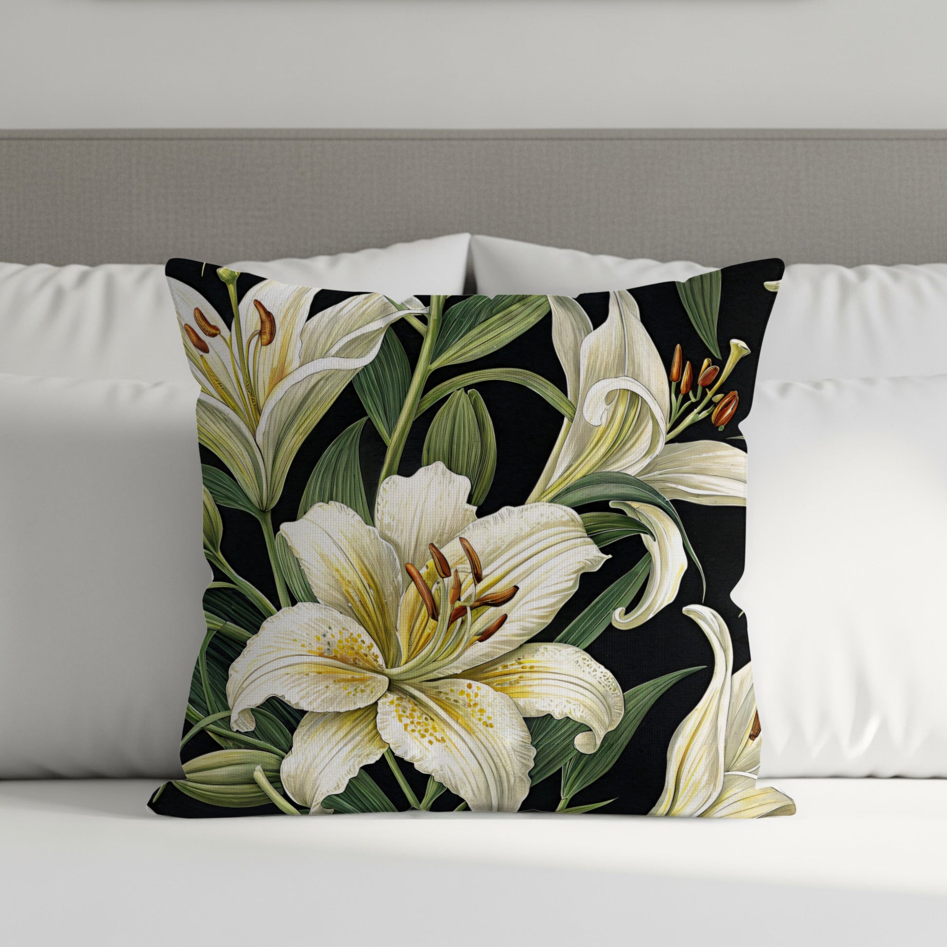 Elegant Floral Printed Cushion Cover with Lilies Design
