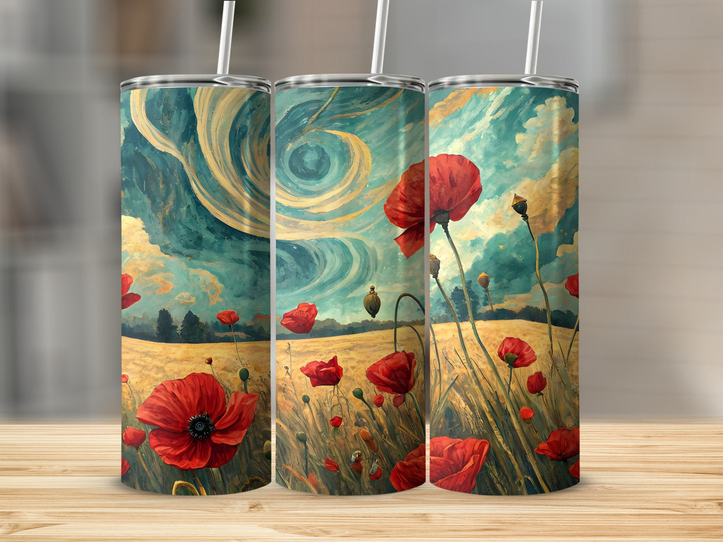 Vibrant Artistic Landscape Sky And Poppies Drinkware Design