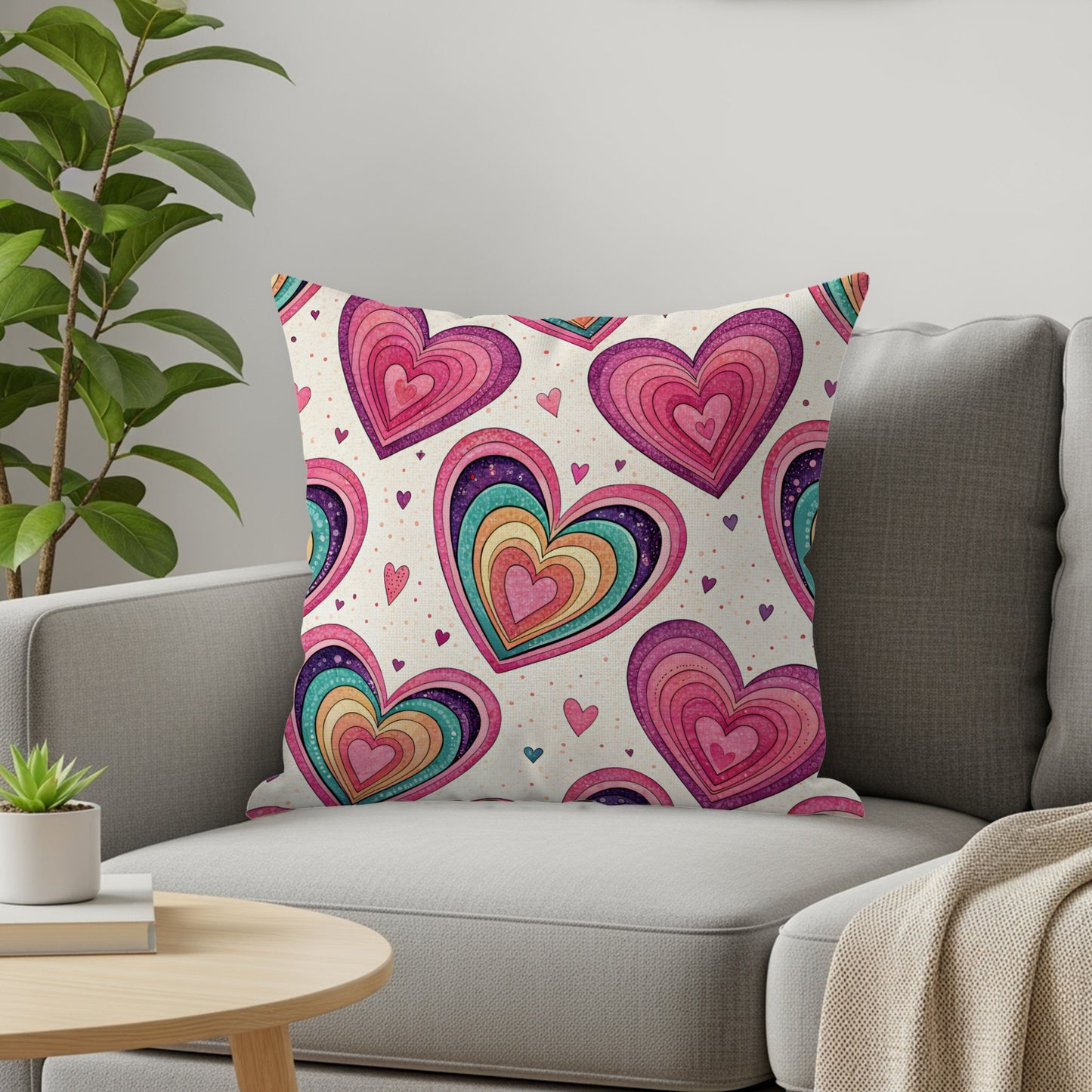Vibrant Multicolor Heart Design Throw Pillow Cushion