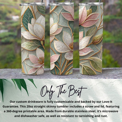 Magnolia Blossom Patterned Decorative Image Design for Tumblers 20 oz Skinny Tumbler - Walk Greener