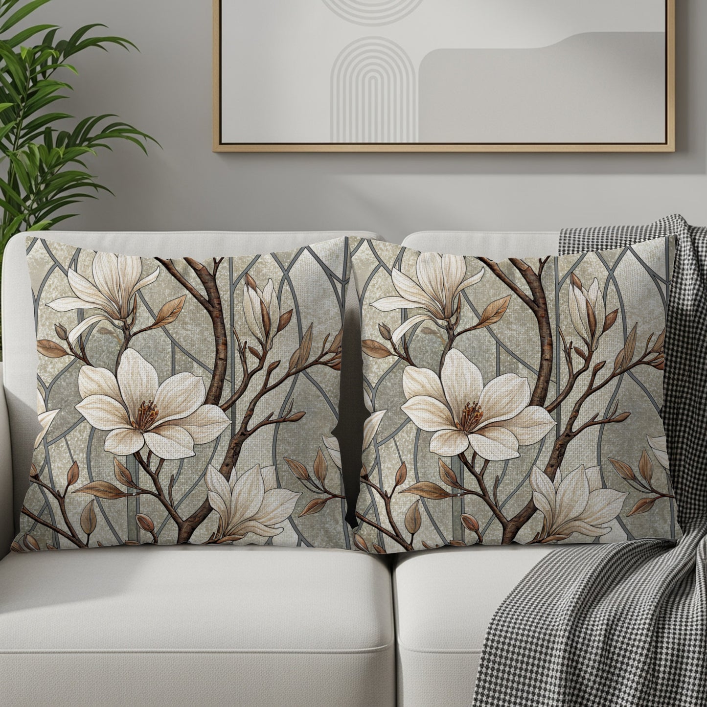 Elegant Floral Throw Pillows with Soft Botanical Design