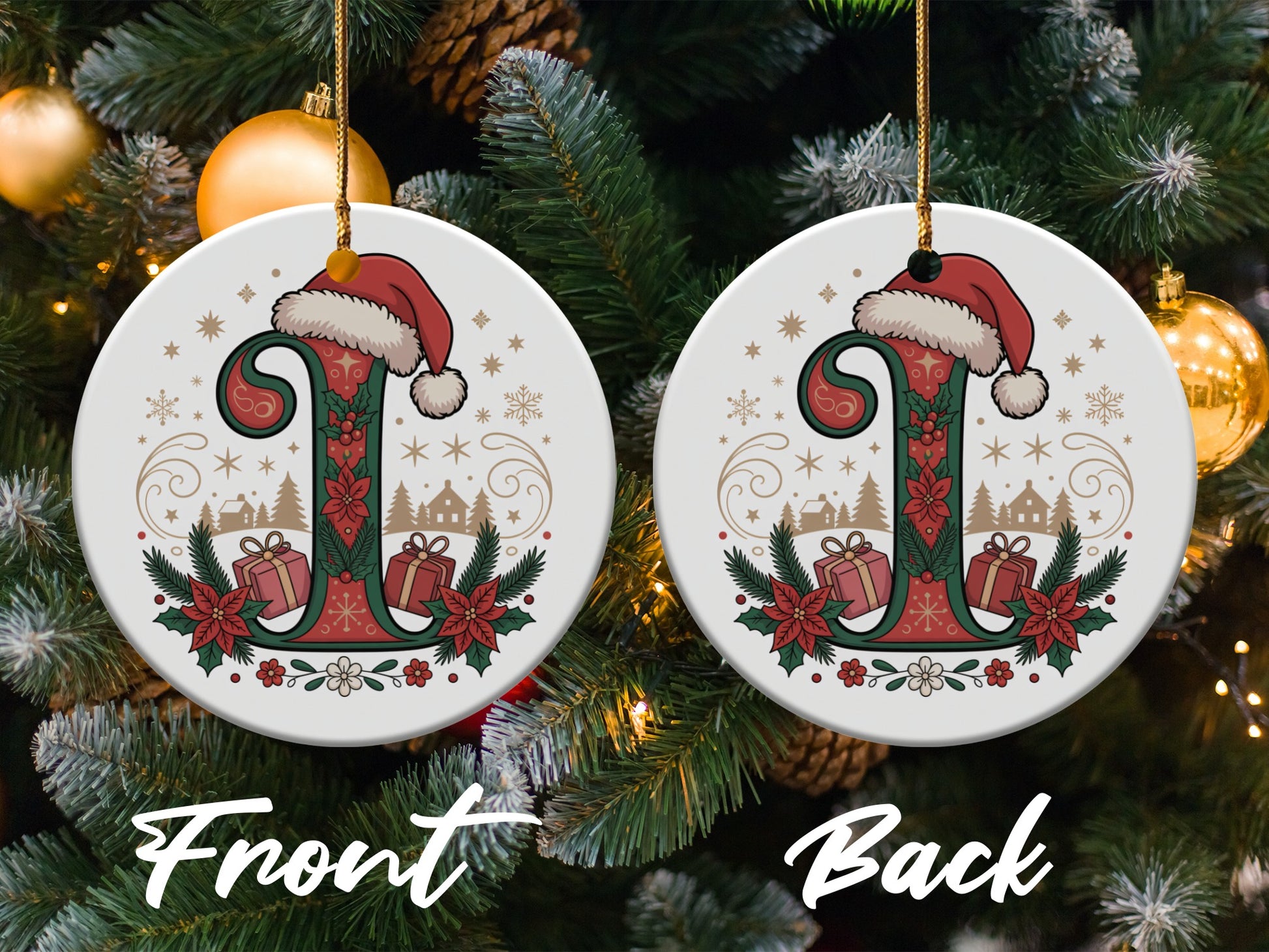 Festive Santa Hat Initial Ornament Set Christmas product