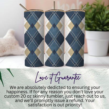 Blue Argyle Pattern Custom 20 oz Skinny Tumbler