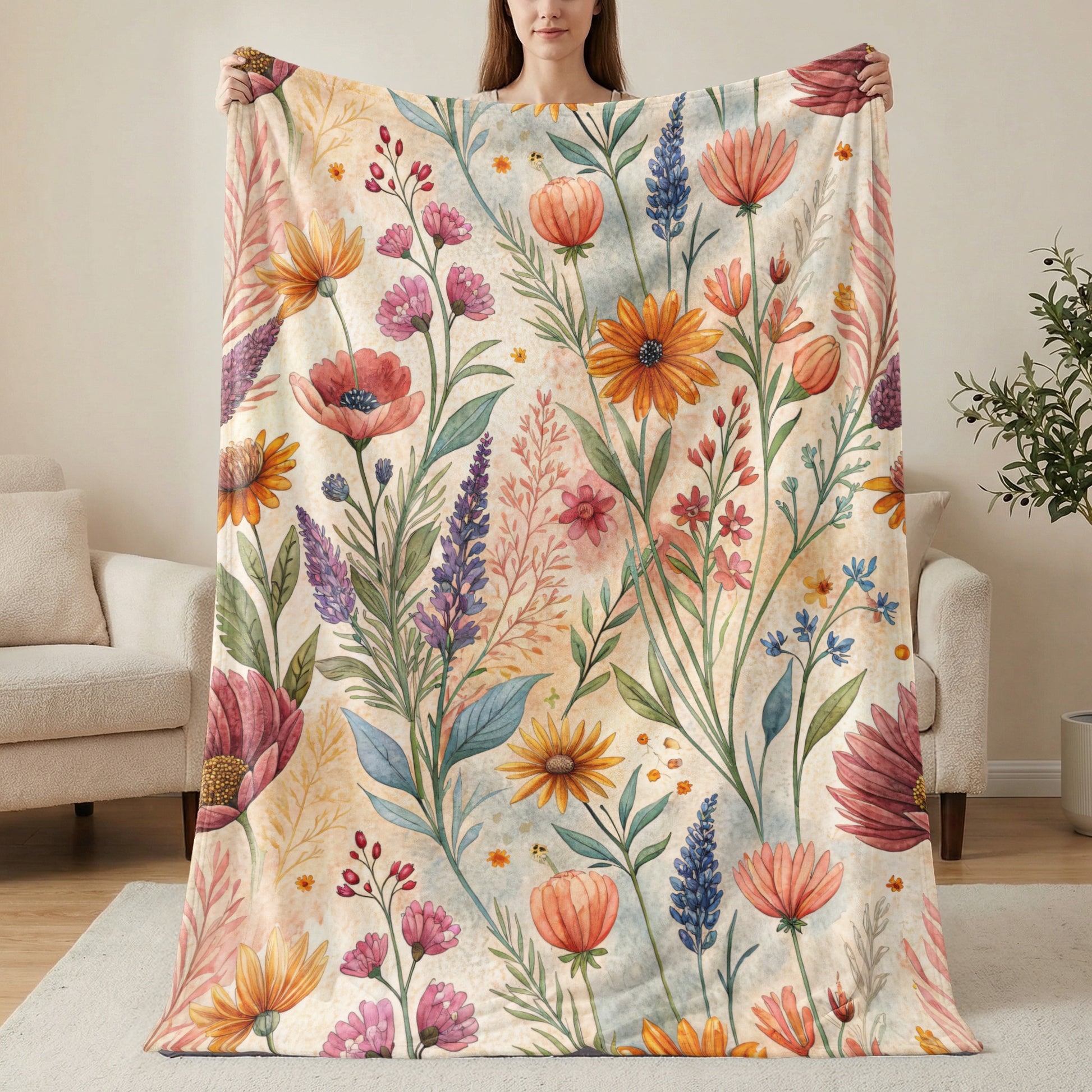 Floral Watercolor Painting Design Velveteen Plush Blankets - Walk Greener