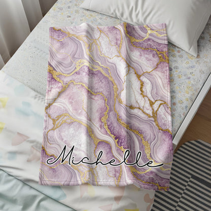 Marbled Purple and Gold Personalized Blanket