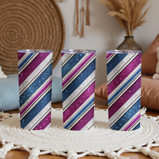 Colorful Striped Glitter Tumbler for Stylish Beverage Holder