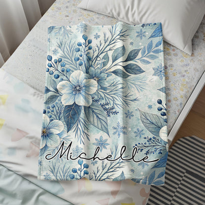 Michelle Floral Blanket with Blue Botanical Design