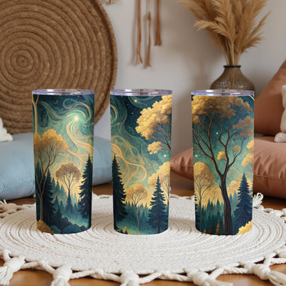 Enchanting Forest Tumbler with Trees and Stars Design