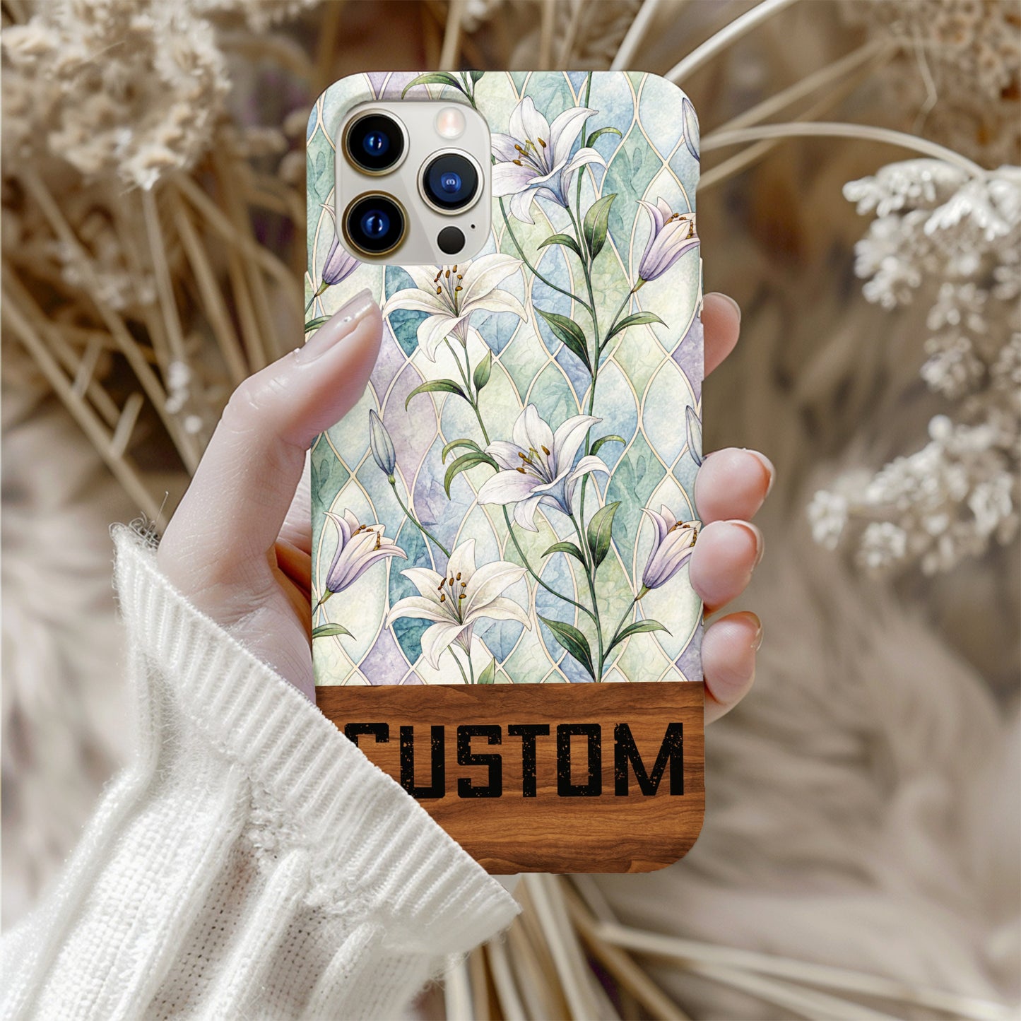 Custom Floral Design iPhone Case with Text Personalization