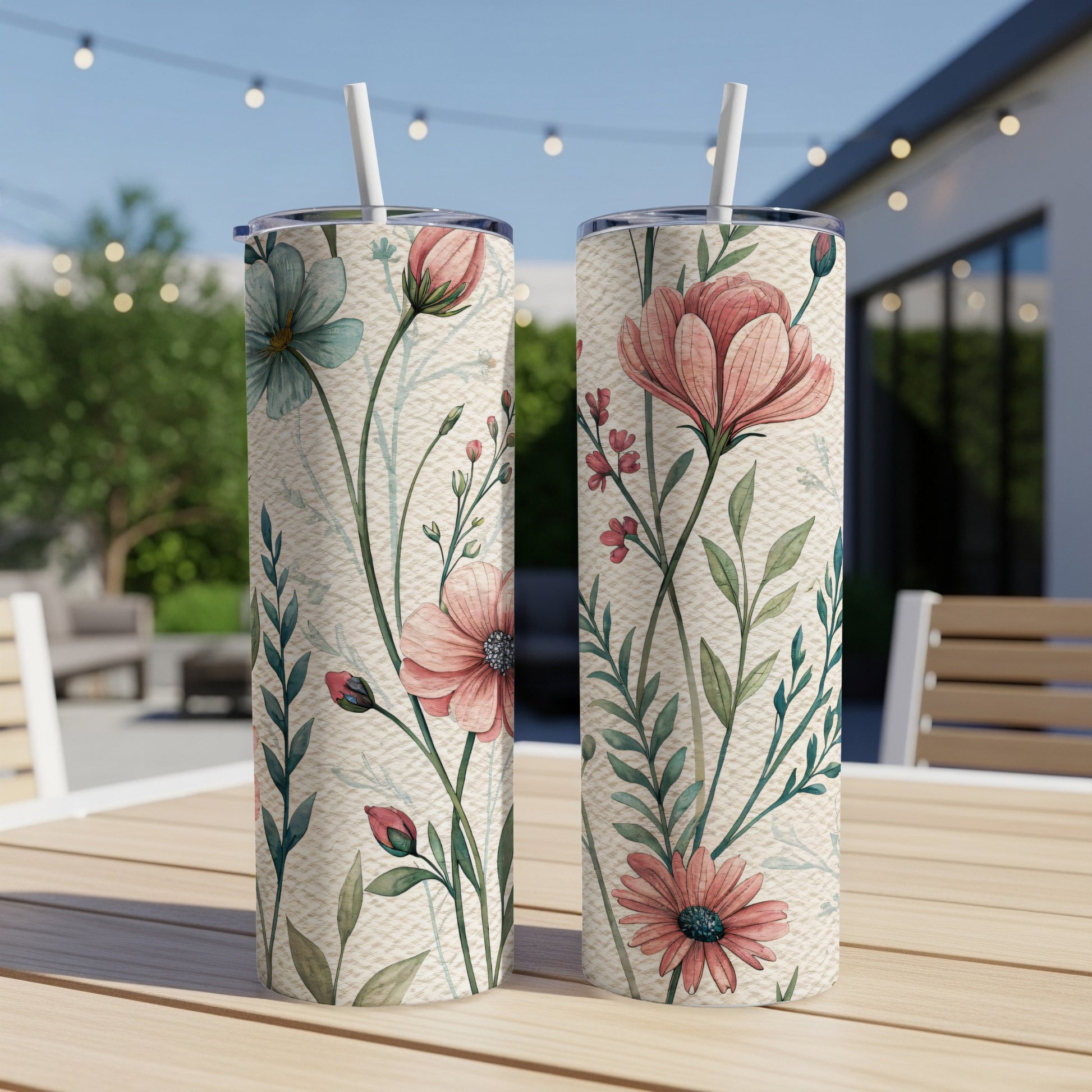 Delicate Watercolor Floral Spring Summer Design 20 oz Skinny Tumbler - Walk Greener