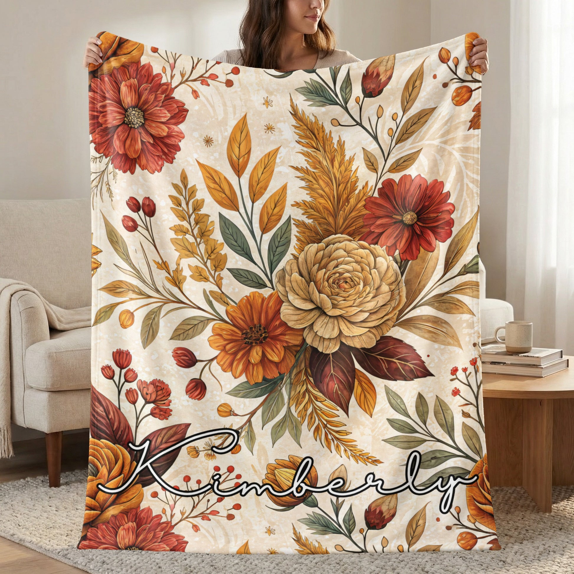 Personalized Floral Kimberly Printed Cozy Blanket