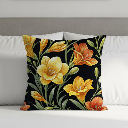 Vibrant Yellow and Orange Floral Pattern Cushion Cover