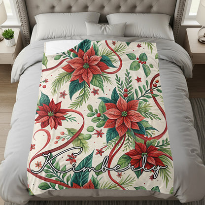 Personalized Christmas Poinsettia Throw Blanket