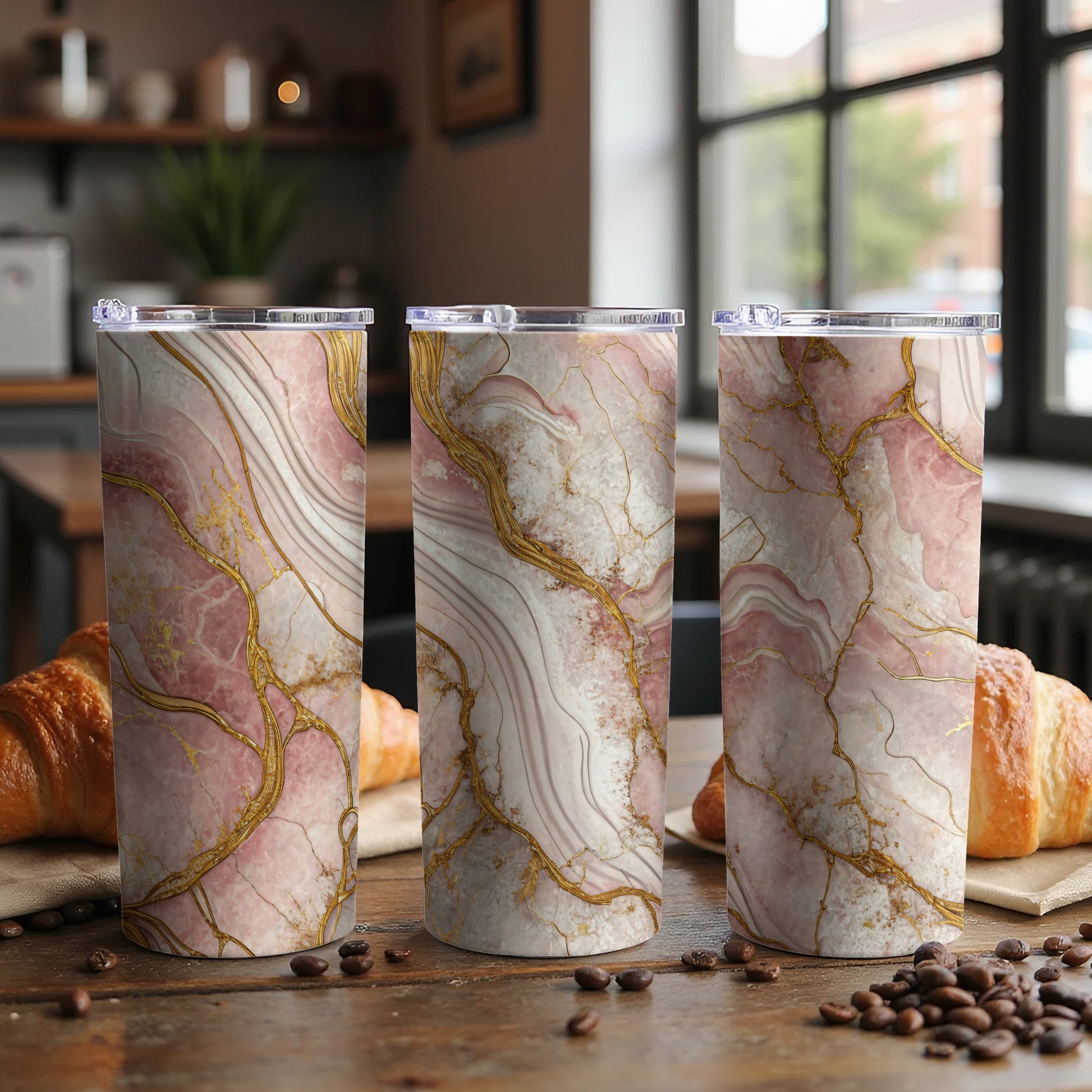 Elegant Pink Marble Inspired Travel Tumbler