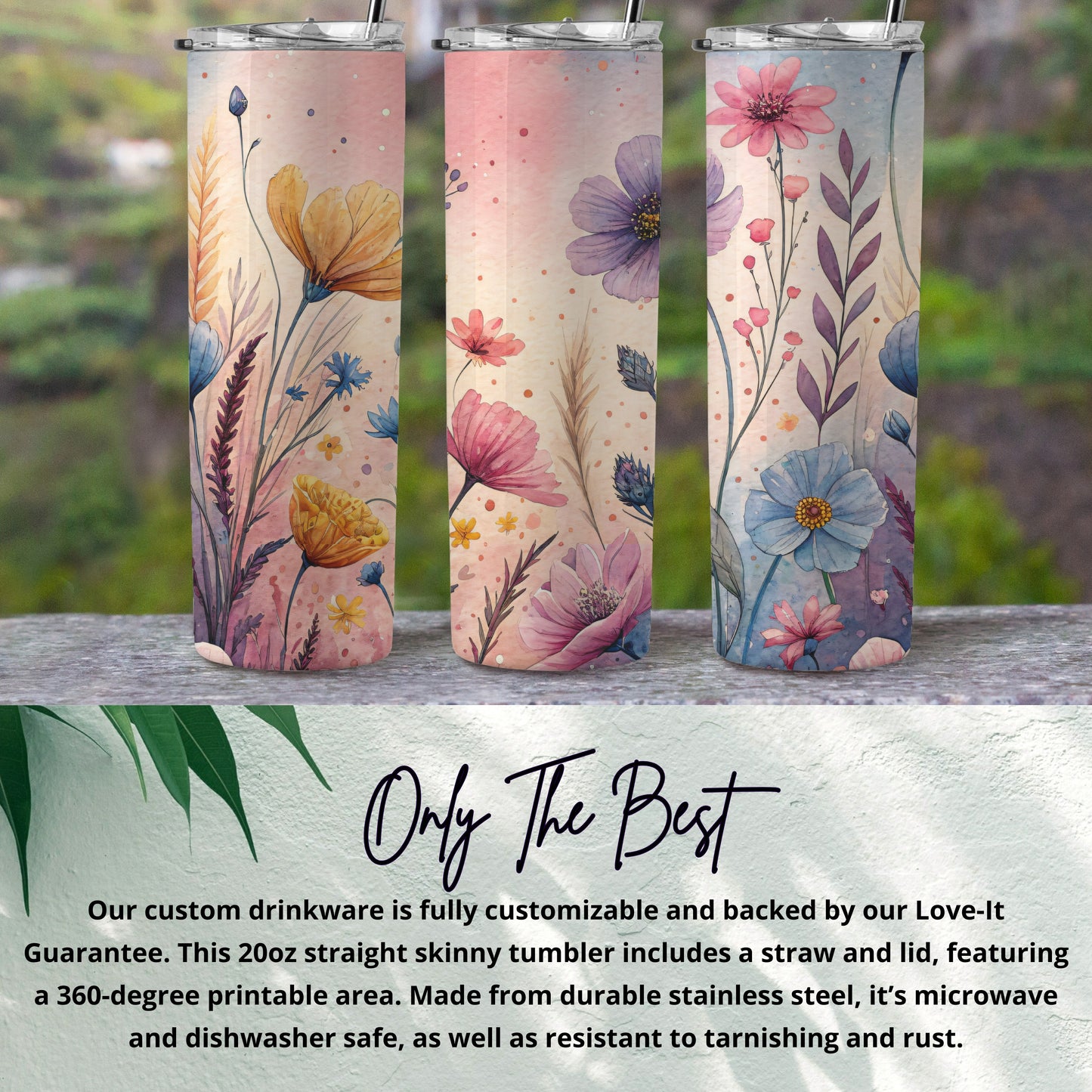 Artistic Floral Design a Perfect Touch for your 20 oz Skinny - Walk Greener