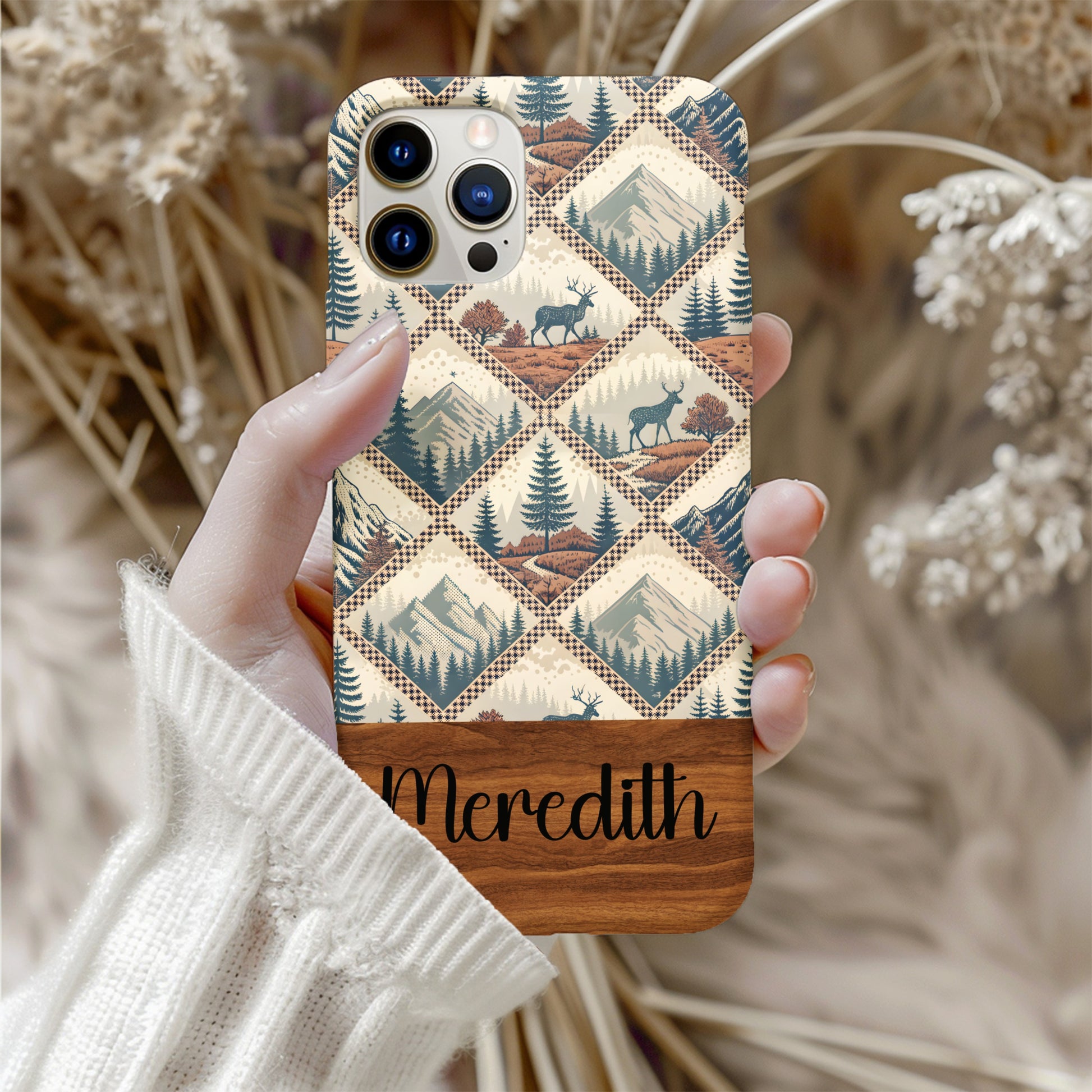 Rustic Mountain Forest Deer Pattern With Custom Name Custom Phone Case - Walk Greener