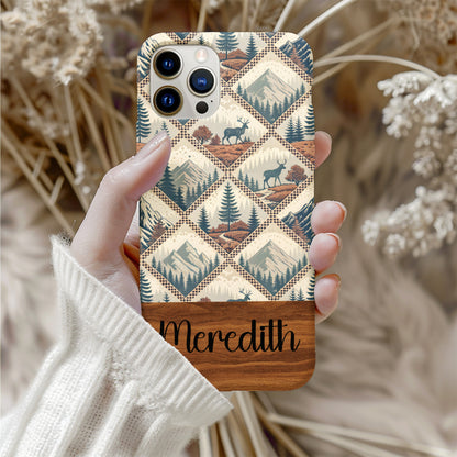 Rustic Mountain Forest Deer Pattern With Custom Name Custom Phone Case - Walk Greener