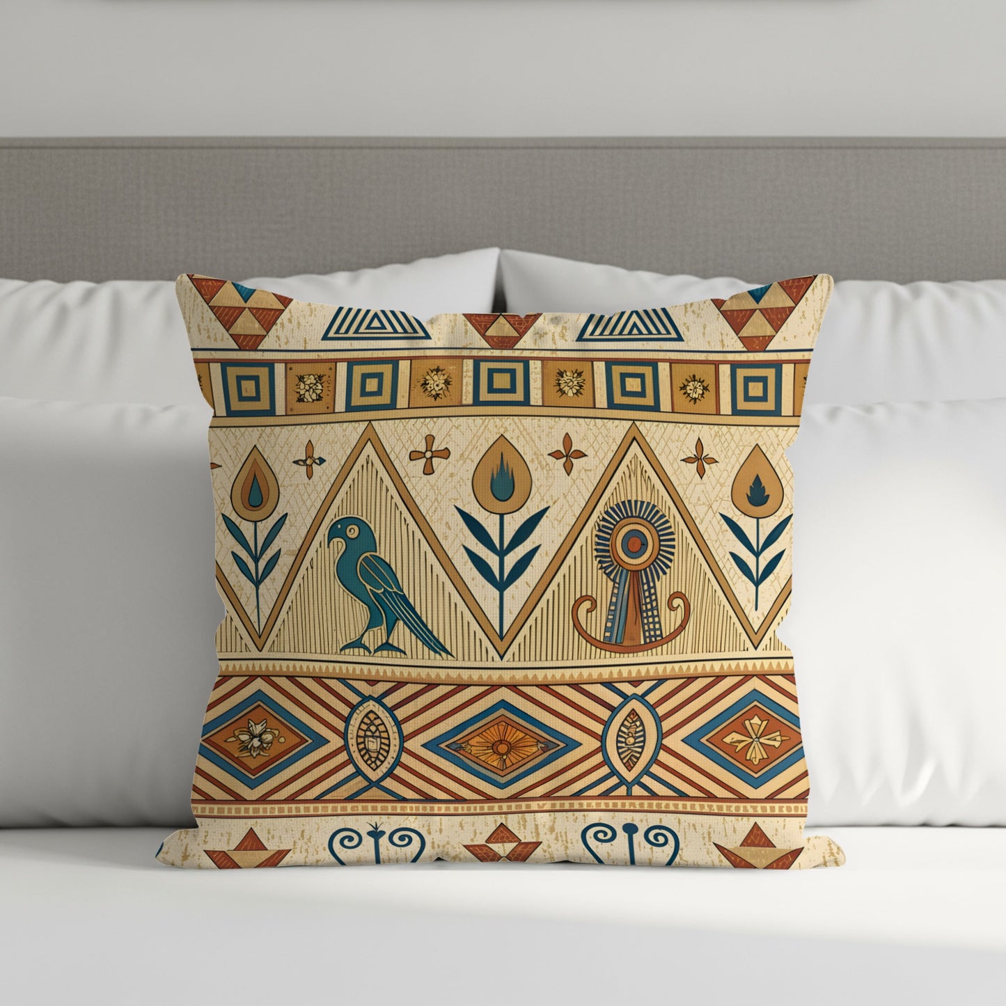Bohemian Vintage Style Throw Pillow with Geometric Patterns