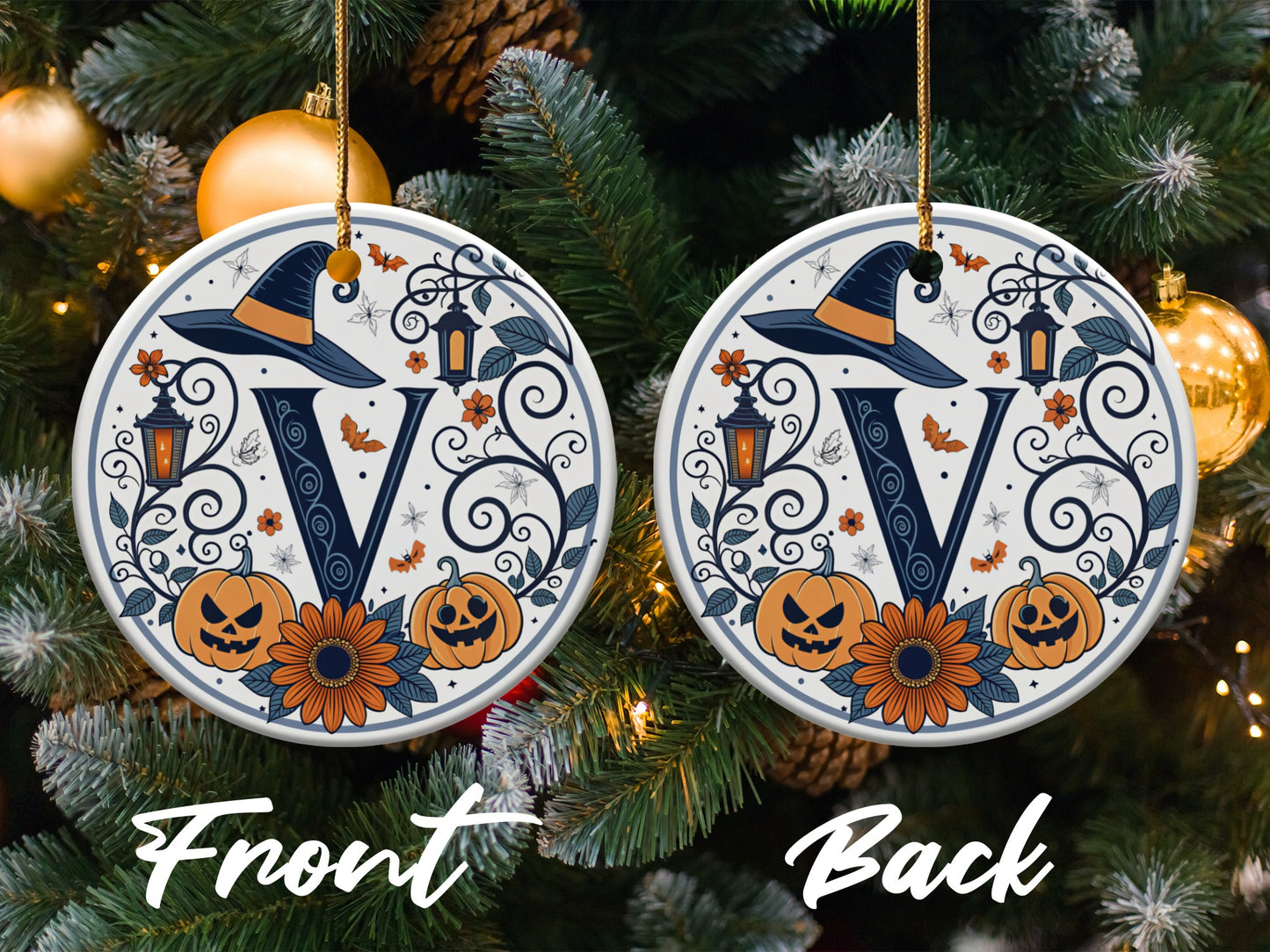 Halloween Pumpkin Witch Hat Monogram Ornament product type