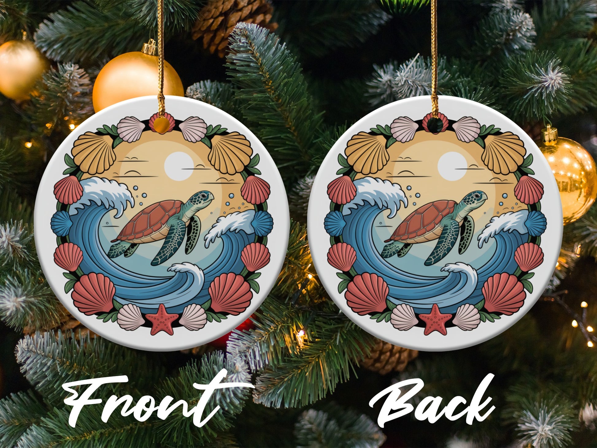 Sea Turtle and Waves Christmas Ornament product type