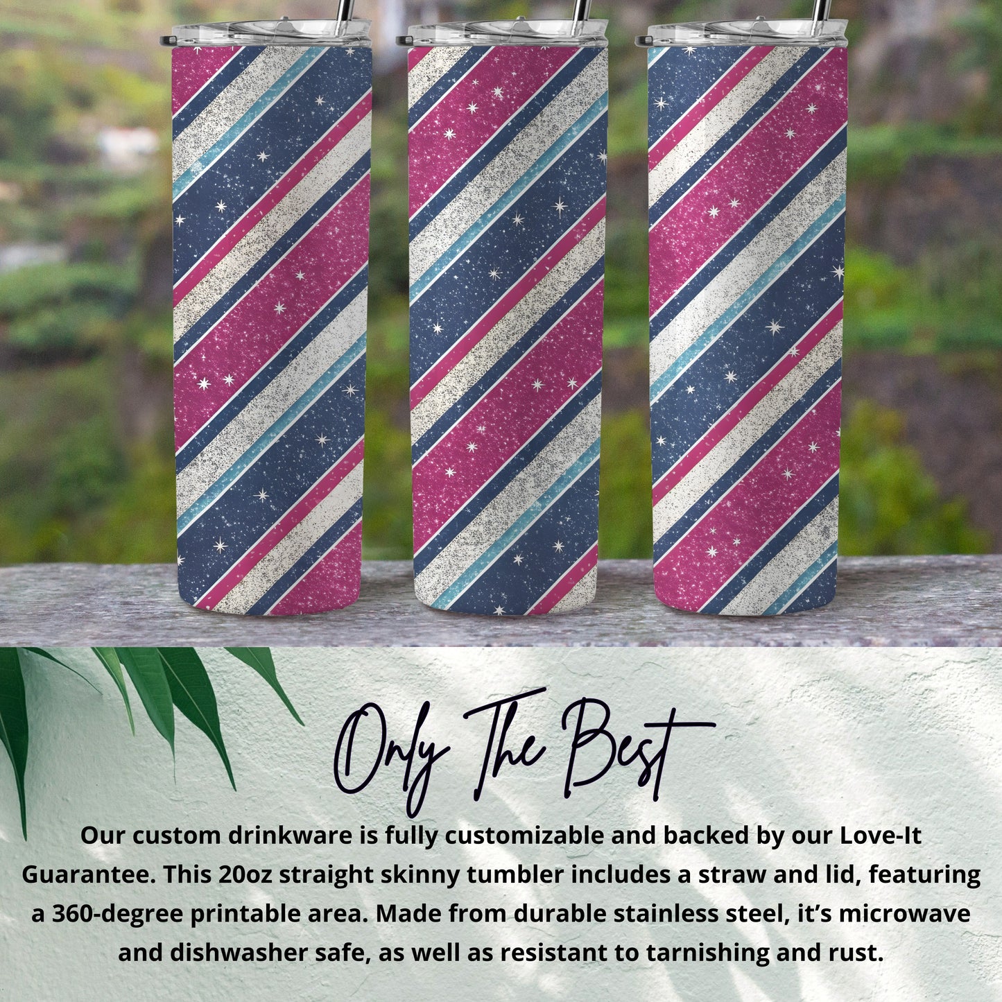 Stripped Stars Pattern Blue and Pink Design Tumbler - Walk Greener