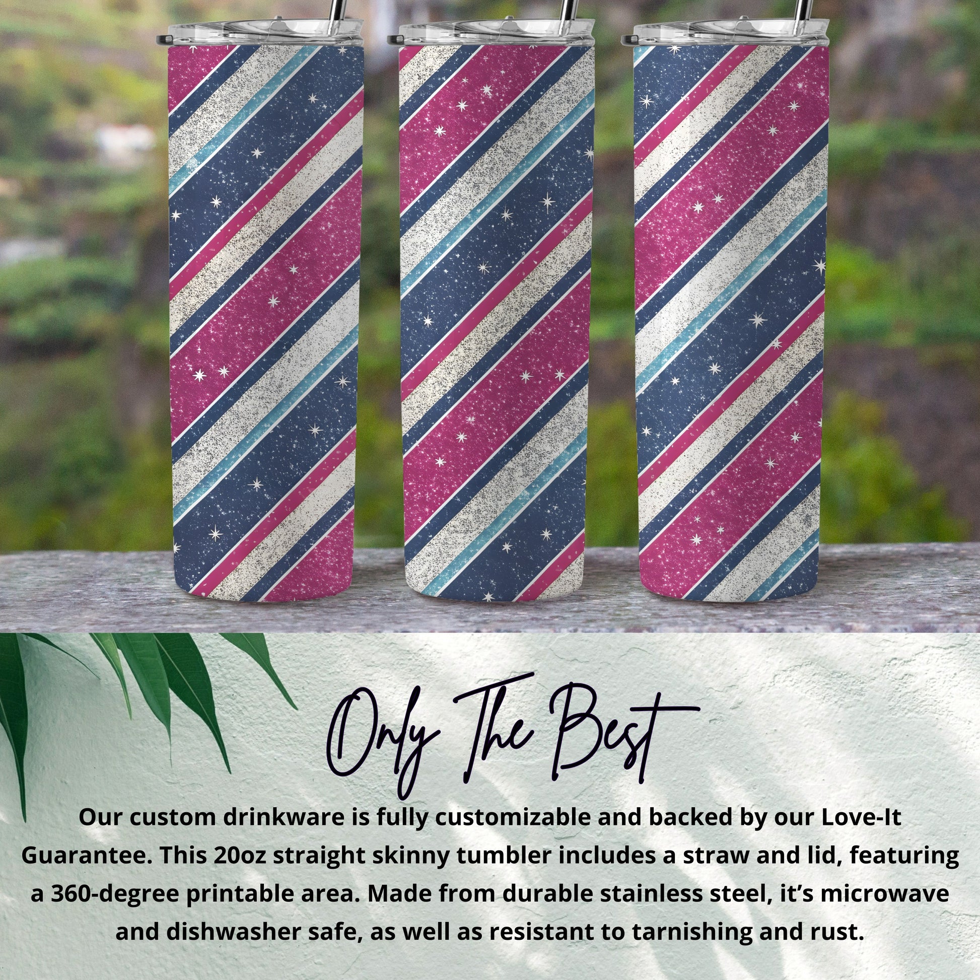 Stripped Stars Pattern Blue and Pink Design Tumbler - Walk Greener