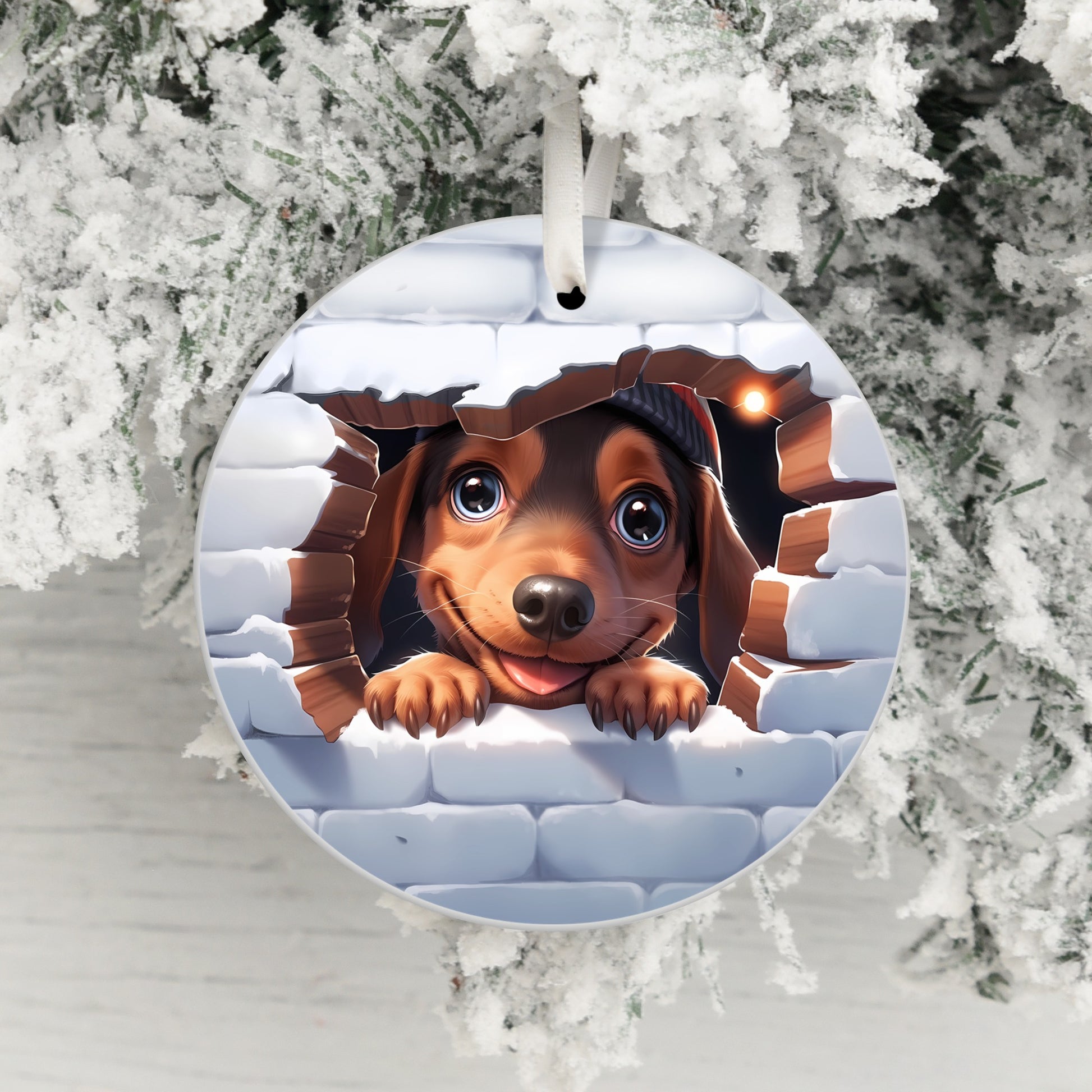 Cute Dog Peeking Through Wall Design Ornament product