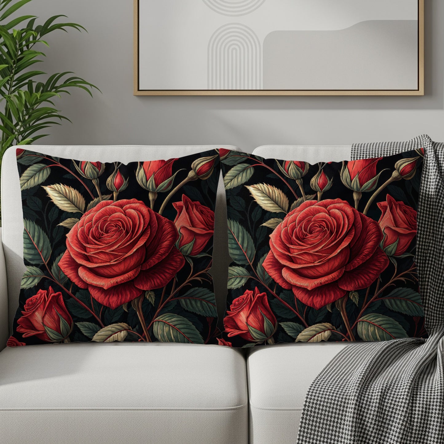 Vibrant Crimson Roses Elegant Blossoms Decorative Floral Throw Pillows - Walk Greener