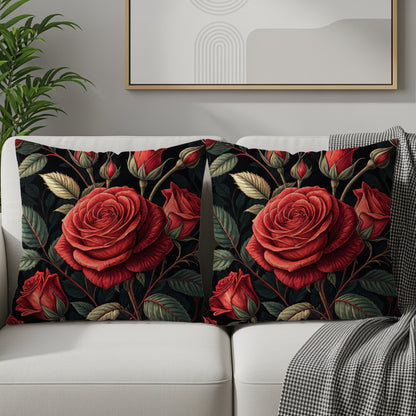 Vibrant Crimson Roses Elegant Blossoms Decorative Floral Throw Pillows - Walk Greener