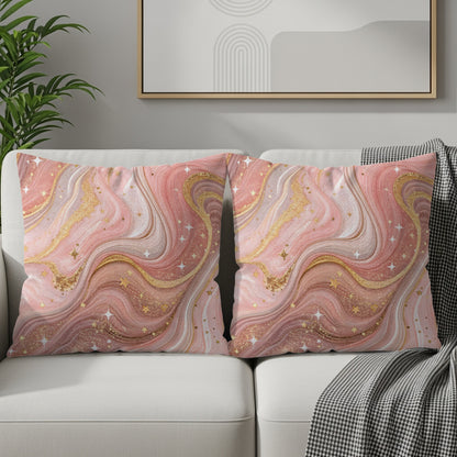 Abstract Pink and Gold Decorative Throw Pillow Set