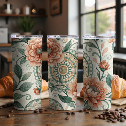 Floral Mandala Watercolor Design 20 oz Skinny Tumbler - Walk Greener